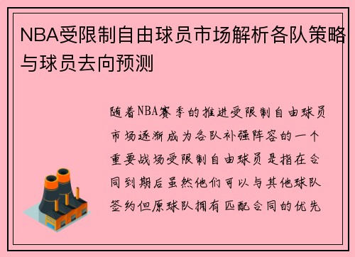 NBA受限制自由球员市场解析各队策略与球员去向预测