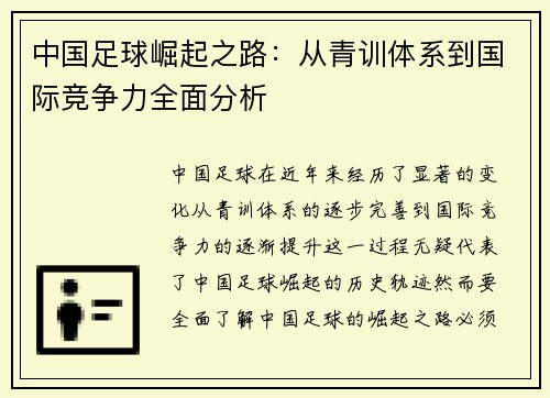 中国足球崛起之路：从青训体系到国际竞争力全面分析